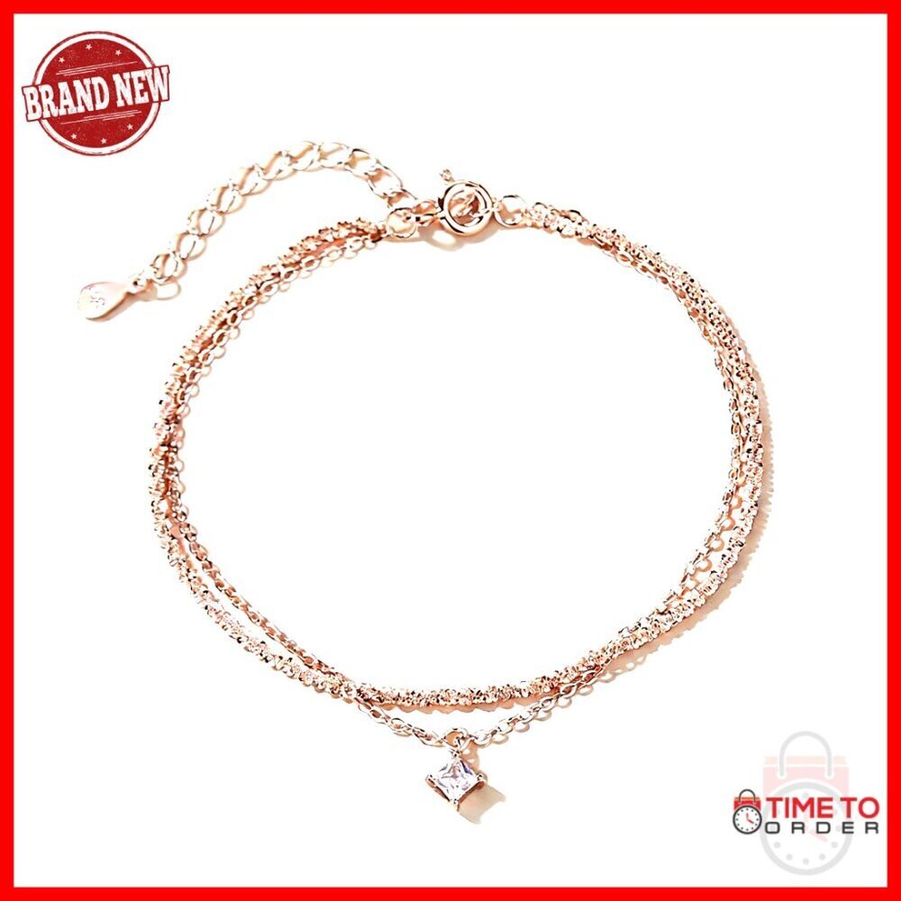 925 Sterling Silver Layered Bracelet with Cubic Zirconia Birthstone Charm